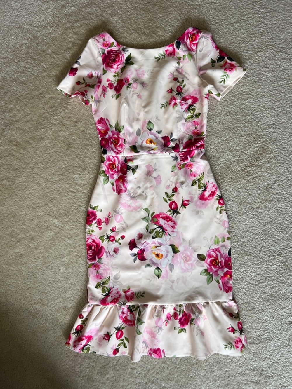 Floral Pink Midi Dress with Ruffle Hem